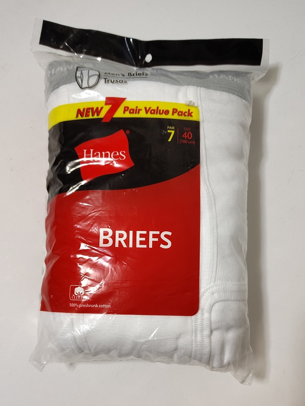 Vintage 2003 Hanes White Men's Briefs With Gray Waistband 7-Pair Value Pk -Sz 40